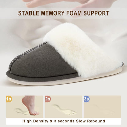 Women'S Fuzzy Slippers Memory Foam Fluffy Winter House Shoes Suede Faux Fur Slippers Indoor Outdoor